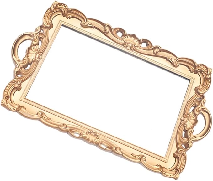ULTECHNOVO Retro European Mirror Plate Tray, Golden Rectangular Cosmetics Storage Tray for Perfume and Jewelry, Decorative Makeup Organizer for Home Décor and Photography Props