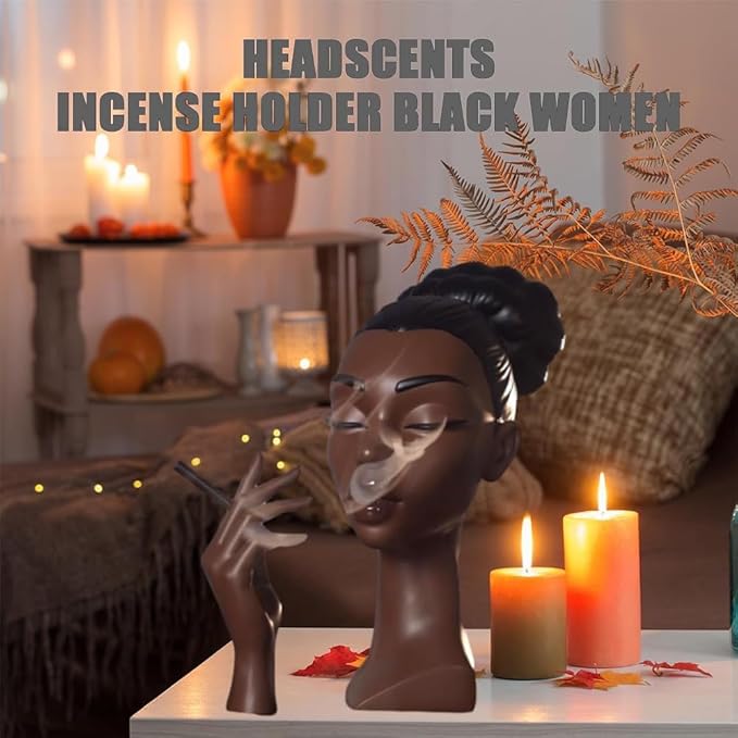 Incense Holder,Black Woman Smoking Head Incense Burner,Unique Home Gift,Desk Decor Suitable for Bedroom and Living Room