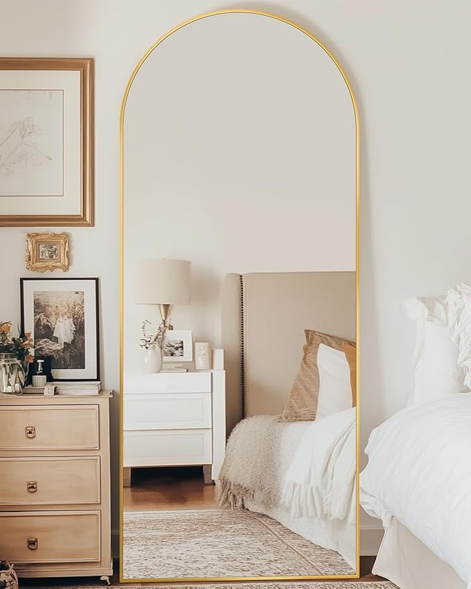 Antok Arched Full Length Mirror, 58"x19" Gold Metal Frame Floor Mirror for Bedroom Living Room, Freestanding/Wall Mount/Leaning