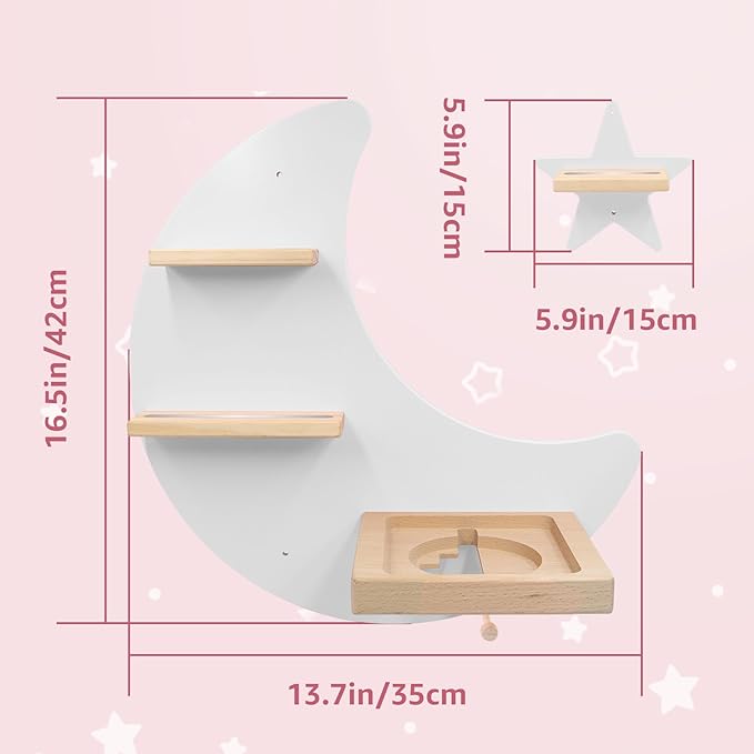 Taladad for Toniebox 2/1 Tonie Shelf Wall Mounted Set,Tonie Figures Storage,Magnetic Wooden Floating Shelves Compatible with Tonie Box Player Character for Children Room