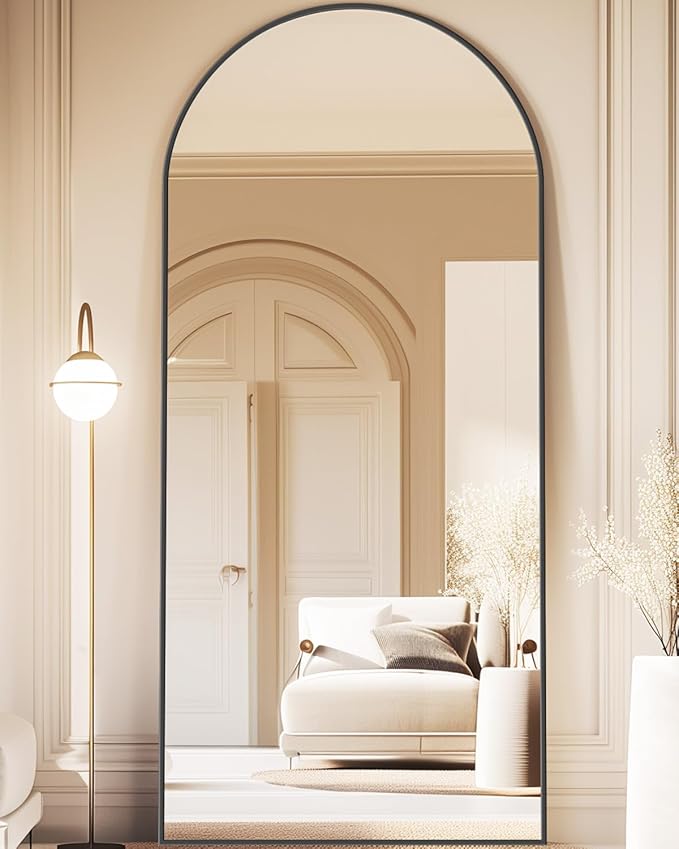 Full Length Mirror, 58"x19" Arched Floor Mirror Freestanding, Floor Standing Full Body Mirror with Stand for Bedroom, Hanging Mounted for Living Room Cloakroom, Black
