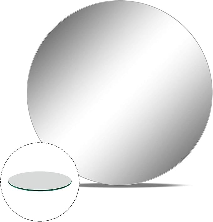 WGVI WGV Round Mirror Plate Sets Bulk 8" Diameter, 4.5 mm Thickness, Frameless Sanded Edges, Quality Thick Candle Tray, Home Event Party Wedding Table Centerpiece Wall Decor, 12 Pieces