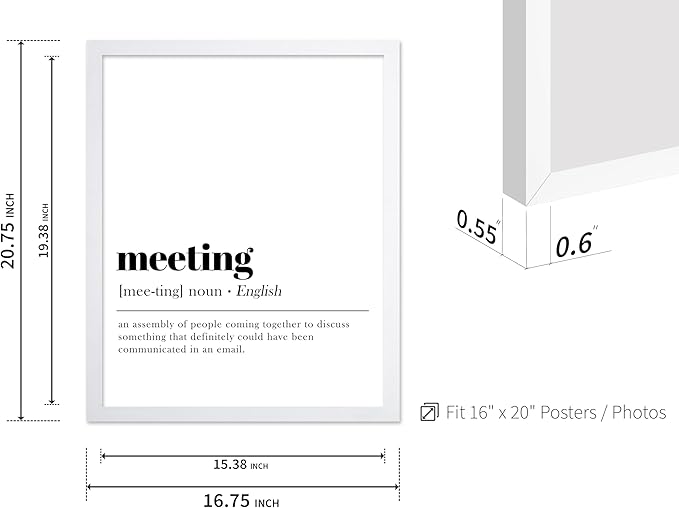 Poster Master Typography Poster - Retro Dictionary Print - Meeting Definition, Assembly of People, Book Page, Funny - Gift for Colleague, Friend - Wall Decor for Home, Office, 16x20 White Framed