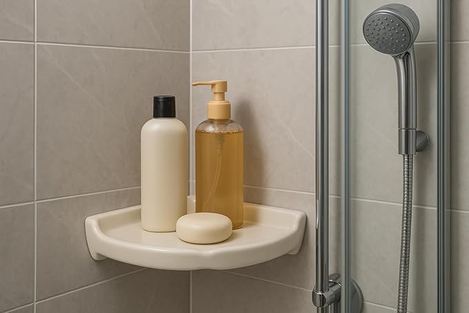 Tenedos Bone Almond Glazed Ceramic Bathroom Accessory (Large Size Corner Shower)-Not Suitable for Flat Surface Installation-Professional Installation Needed