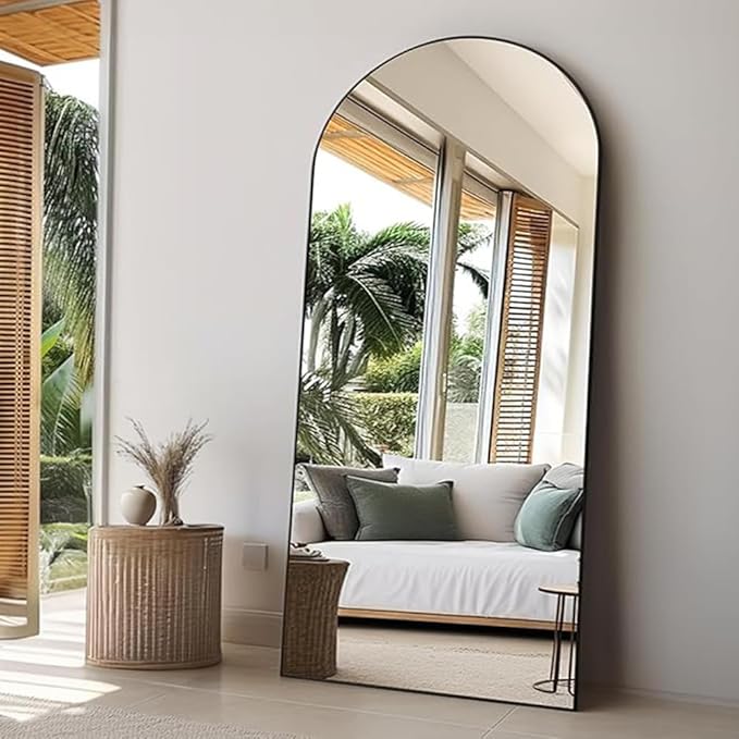 Rowjut Floor Full Length Mirror, Arched Mirrors Full Length 81"x41" Freestanding Large & with Aluminum Frame&Wall Mounted & Hanging or Leaning& Full Body Mirror for Bedroom, Black