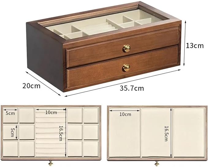Ring Box Solid Wood Multi Layer Drawer Type Storage Box Makeup Box Cosmetic Containers Desktop Stationery Organizer Earrings Jewelry Ring Boxes for Jewellery
