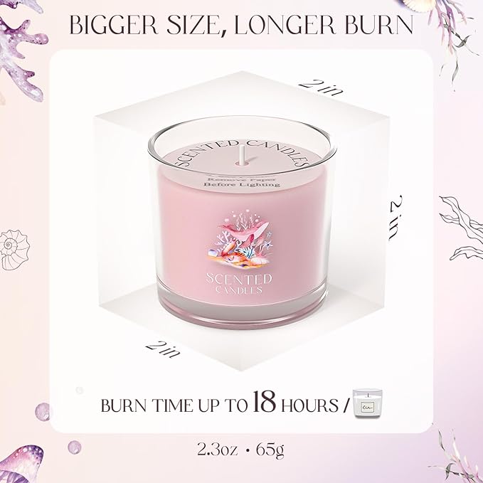 CHILLFLAME Scented Candles Gifts for Women, Candle Gift Set for Her, 6 Pink Ocean Candles, Birthday Gifts for Women/Men (Pink, 14 oz)