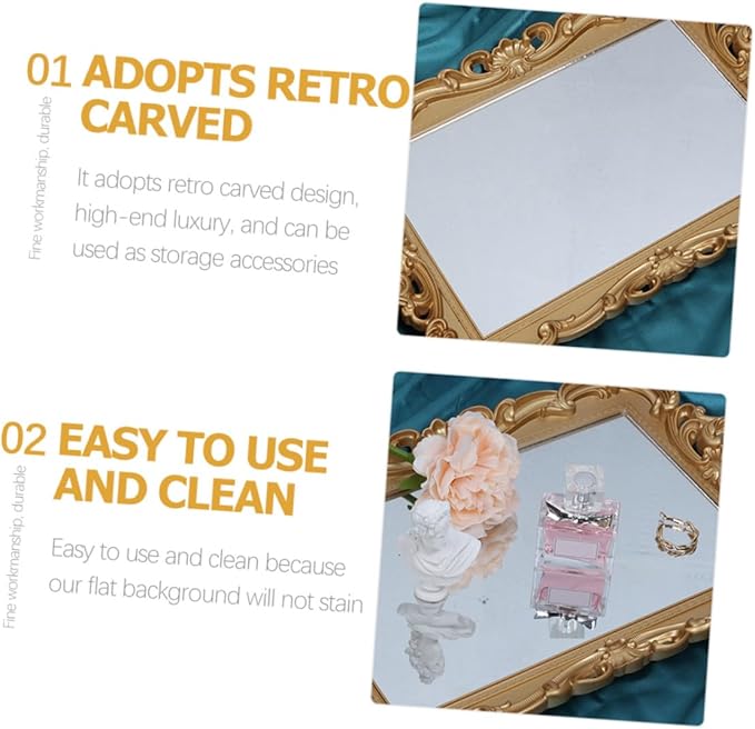 SUPVOX Mirror Tray and Perfume Tray for Dresser Tops Decorative with Glass Mirror Plate Makeup Organizer for Bathroom and Bedroom Décor
