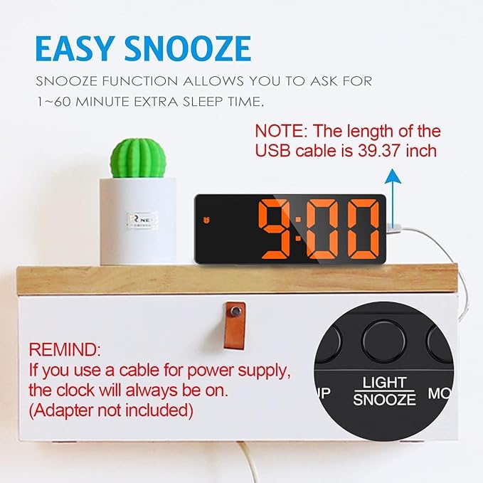 AMIR Digital Alarm Clock, LED Clock for Bedroom, Electronic Desktop Clock with Temperature Display, Adjustable Brightness, Voice Control, 12/24H, 6.3" Large Display for Home, Bedroom, Office