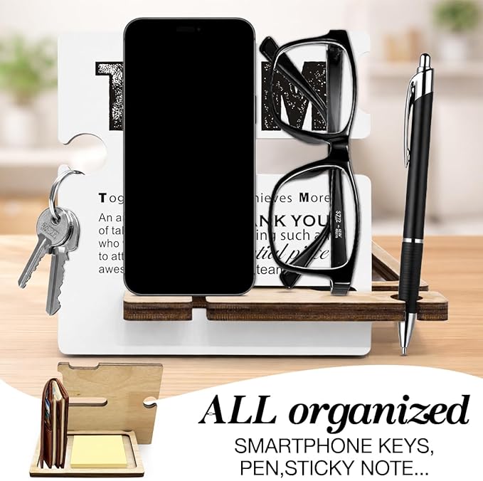 Team Appreciation Gifts for Coworker - Multi-functional Desk Organizer - Motivational Thank You Team Office Quote Wooden Sign for Office Desk Shelf Decor