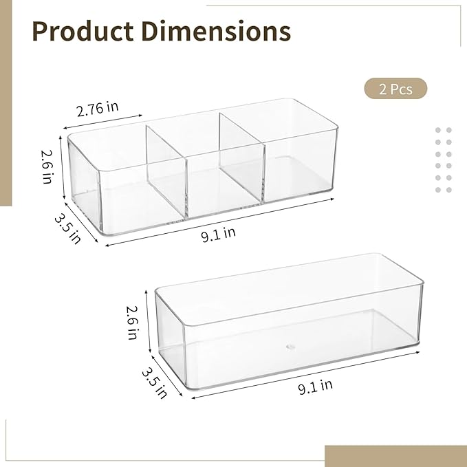 2 Stackable Clear Acrylic Makeup Organizer Drawers For Cosmetics