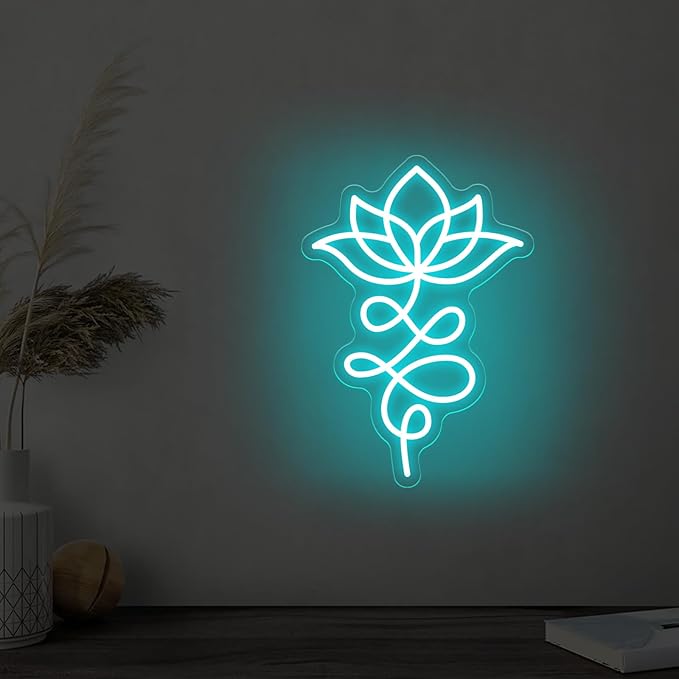 Unalome And Lotus Neon Sign, Lotus Flower, Buddhist Symbol, Spiritual Wall Decor, Yoga Wall Decor, Housewarming Gift, Spiritual Gifts, 15.7"x11", Ice Blue