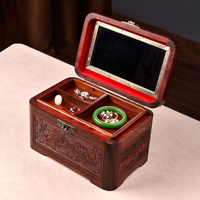 Makeup Organizers Mahogany Jewelry Box Chinese Retro Storage Box Ring Earring Necklace Bracelet Watch Small Jewelry Storage Box Jewelry Box 10.62 inches Jewelry Case
