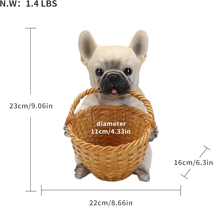 Dog Resin Storage Basket, Desktop Organizer for Remote & Keys, Cute Home Decor Tray, Ideal present for Pet Lovers.(French Bulldog /Cream)