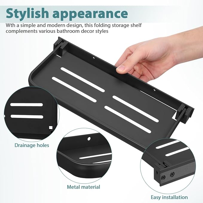 iplusmile Foldable Wall Shelf 11.92X5.23X0.90In Aluminum Storage Rack with Drainage Holes Compact Floating Bathroom Vanity Organizer for Kitchen and Laundry