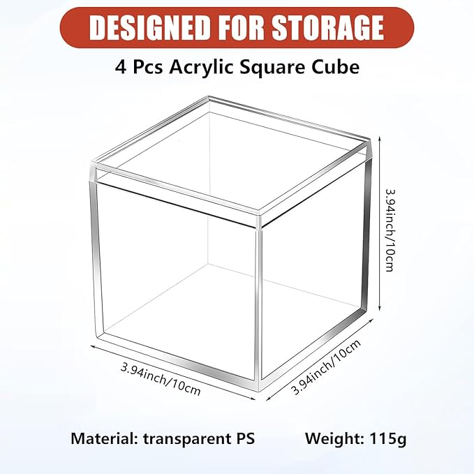 4 Pcs Clear Small Acrylic Box Plastic Acrylic Square Cube with Lid, 3.943.943.94 inches Gifts, Storage, Display Box for Cosmetics, Jewelry, Party Favors, Makeup, Tiny Items