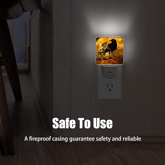 Halloween New Moon Raven Night Light Plug in Wall Lamp Smart Dusk to Dawn Sensor for Home Decorations, Kids Room Bedroom Bathroom Kitchen Hallway Gifts