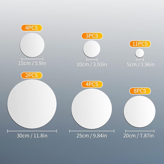 Shappy 32 Pcs Acrylic Mirror Wall Stickers Removable Round Wall Decal Circle Mirror Tiles for Home Bathroom Living Room Bedroom TV Background Decor(Silver,X Large Size)