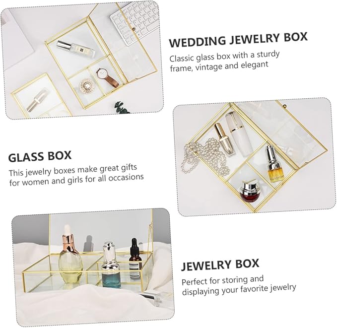 Glass Jewelry Storage Box Makeup Organizer Cosmetics Holder Lipstick Box Desktop Display Case Model Display Case