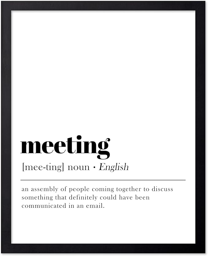 Poster Master Typography Poster - Retro Dictionary Print - Meeting Definition, Assembly of People, Book Page, Funny - Gift for Colleague, Friend - Wall Decor for Home, Office, 16x20 Black Framed