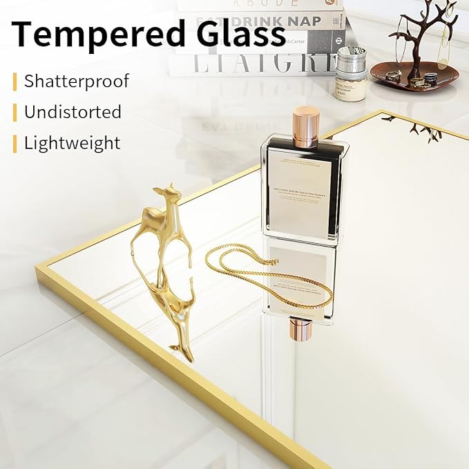 VooBang Mirror Full Length, 21" x 64" Floor Mirror with Stand, Aluminum Alloy Frame Full Body Mirror, Standing Hanging or Leaning Against Wall for Bedroom and Living Room, Gold