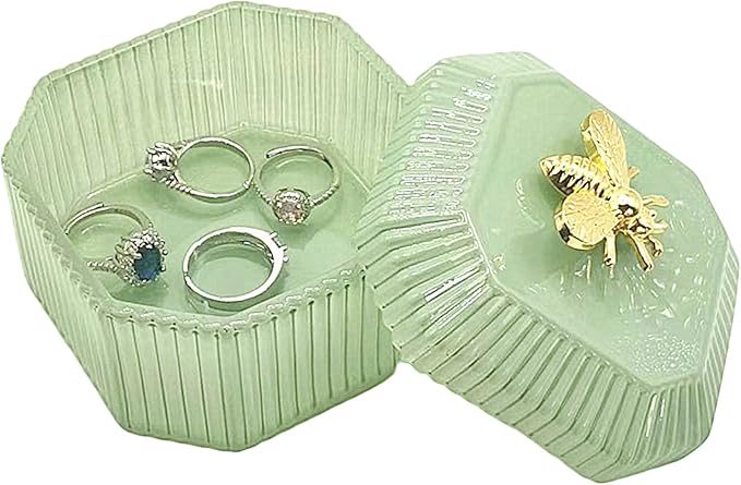 Cute Glass Candy Box - Glass Jar with Lids for Storage Candy Cookie, Vintage Candy Jar Candy Dish for Office Desk Buffet,3.34x3.34x2.68 H IN-GRB020-Green