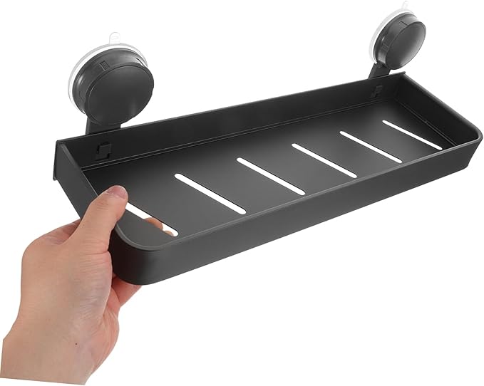 PRETYZOOM No Drill Bathroom Wall Organizer Shelf with Strong Suction Cups for Toiletries and Makeup Gray Suction Storage Rack Compatible with Glass and Tiles Easy Installation for Bathroom