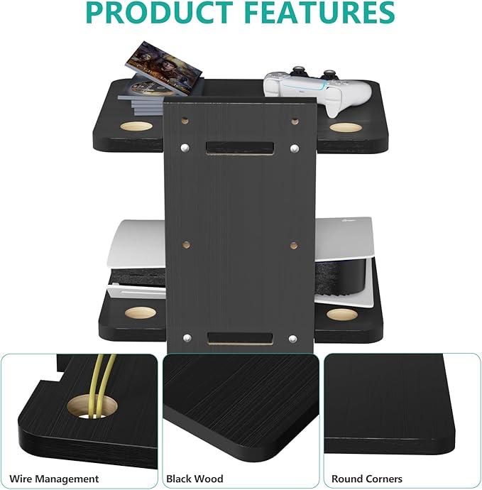 WALI Floating TV Shelf, 2 Tier Projector Shelf for DVD Players, Routers, Game Consoles, Cable Boxes, Living Room Decor Accessories, Wall Mount Shelves Holds Up to 22lbs (CS202NB), 2-Shelf, Black