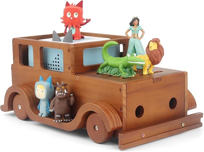 Taladad Storage & Play Car Shelf for Toniebox 2/1 Tonie Figures Characters Storage,Magnetic for Creative Tonie Box, Wooden Magnetic Shelf for Kids