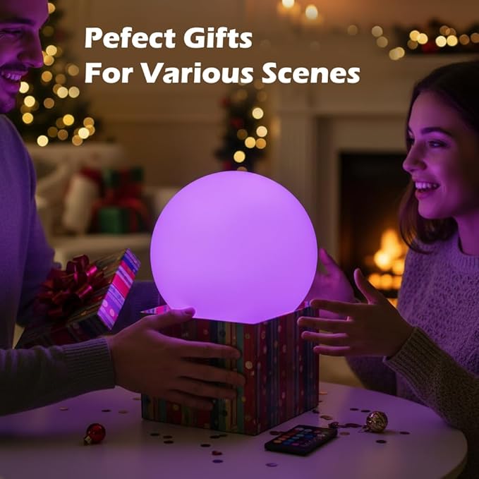 LED Night Light Ball Globe Lamp with Remote 8 Inch 16 RGB Colors Dimmable Mood Lights Rechargeable Outdoor Globe Light for Patio Nursery or Home Decor IP65 Waterproof Ball Light
