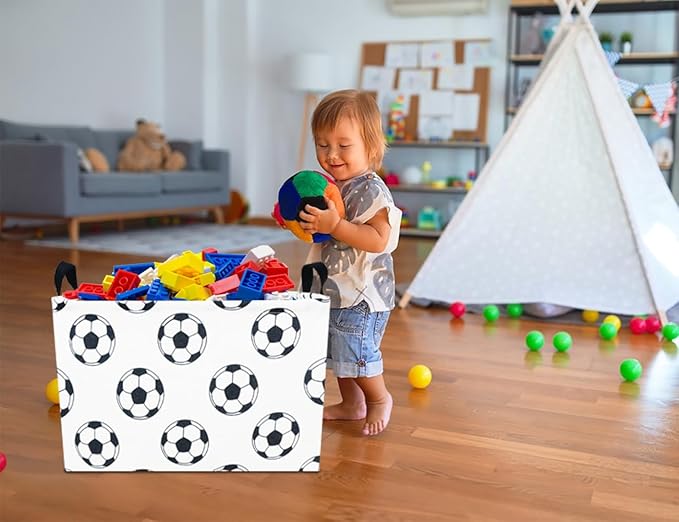 NTAOHAMPER Rectangular Storage Basket Empty,Collapsible Gift Basket with Handles,Scoccer Basket for Kids Toys/Books Box,Room Decor(Soccer)