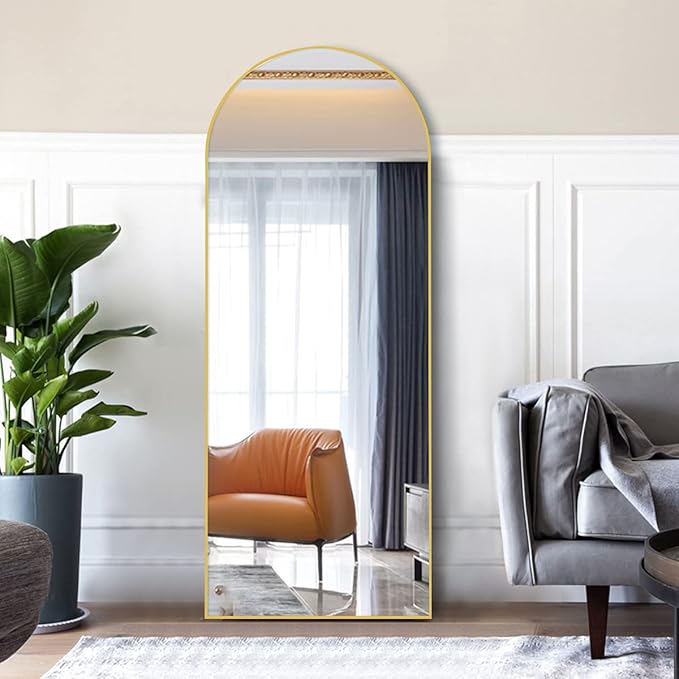 OGCAU Full Length Mirror, 64"x21" Arched Full Body Mirror, Hanging, Leaning or Standing, Wall Mounted for Bedroom Living Room, Gold