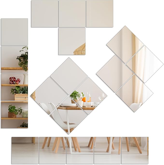 Home Gym Mirror for Gym, 12Pcs 16"×12" Wall Mirror Tiles, Frameless HD Glass Full Length Wall Mirrors for Wall Decor, Bedroom, Living Room, Over The Door, Self Adhesive