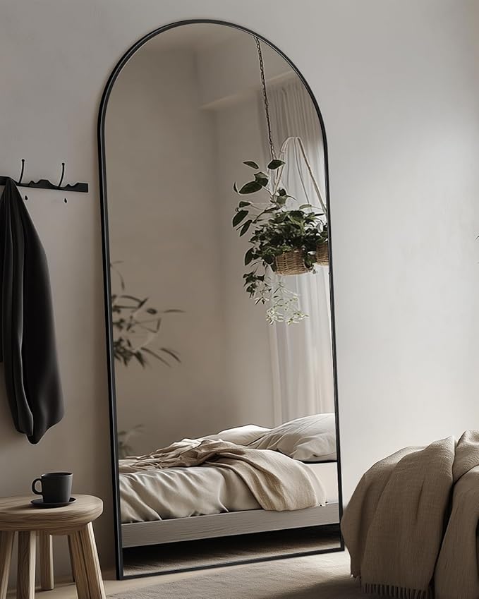 Suidia 68"x26" Arched Full Length Mirror with Stand, Full Body Mirror with Aluminum Frame, Freestanding/Leaning/Wall-Mounted, Floor Mirrors for Bedroom, Living Room, Entryway, Dressing Room, Black