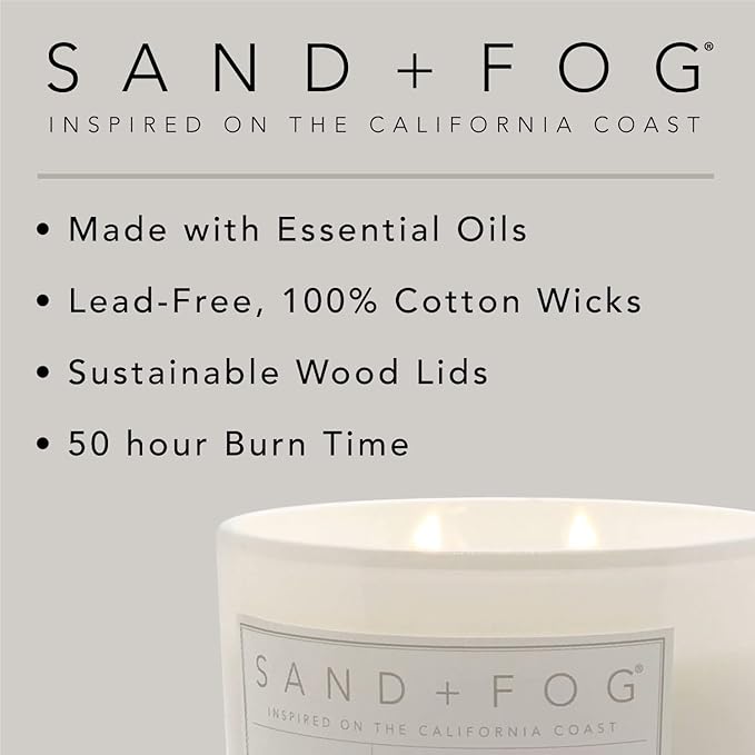 Sand + Fog Scented Candles - Cinnamon Vanilla - Additional Scents and Sizes - 3 Wicks 100% Cotton Lead-Free - Luxury Air Freshening Jar Candles - Perfect Home Decor - 21 oz