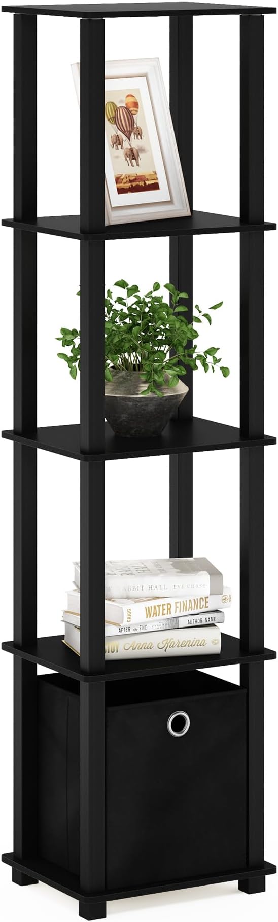 FURINNO Decorative Shelf With Bin, Black