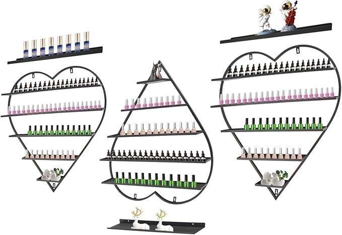 DYRABREST 5 Tier Metal Nail Polish Storage Rack - 6 Piece Organizer for Makeup, Jewelry Display - Wall Shelf for Salon, Holds 192 Bottles