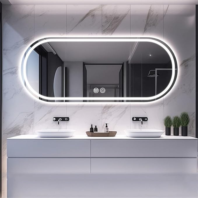 Bathroom Mirror with LED Light,3-Color Dimmable Anti-Fog Wall Mount Mirror,Decorative Mirror, Make-up Vanity Mirror with Smart Touch Button for Entryway, Bedroom and Bathroom (Color : (A 3