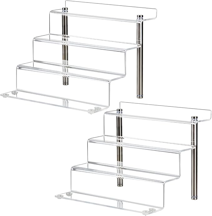 LileZbox 9 x 6 in Acrylic Display Risers Shelf for Pops Figures, Clear 4-Step Display Stand for Display Or Collection (small-2pack)