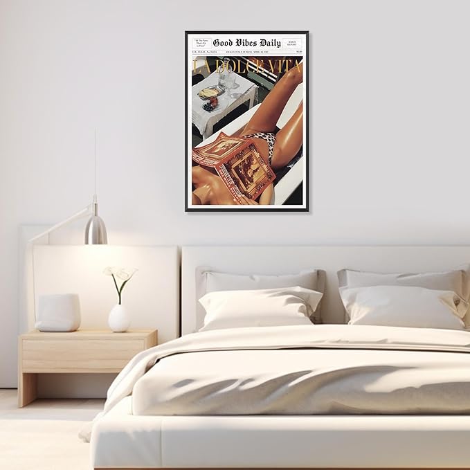 Funny 60s Canvas Poster Retro Newspaper Wall Art Trendy Good Vibes Daily Prints Vintage Old Money Painting Beach Vibe Aesthetic Wall Decor For Cool Girl Room Home Dorm 8x12in Wrapped Canvas