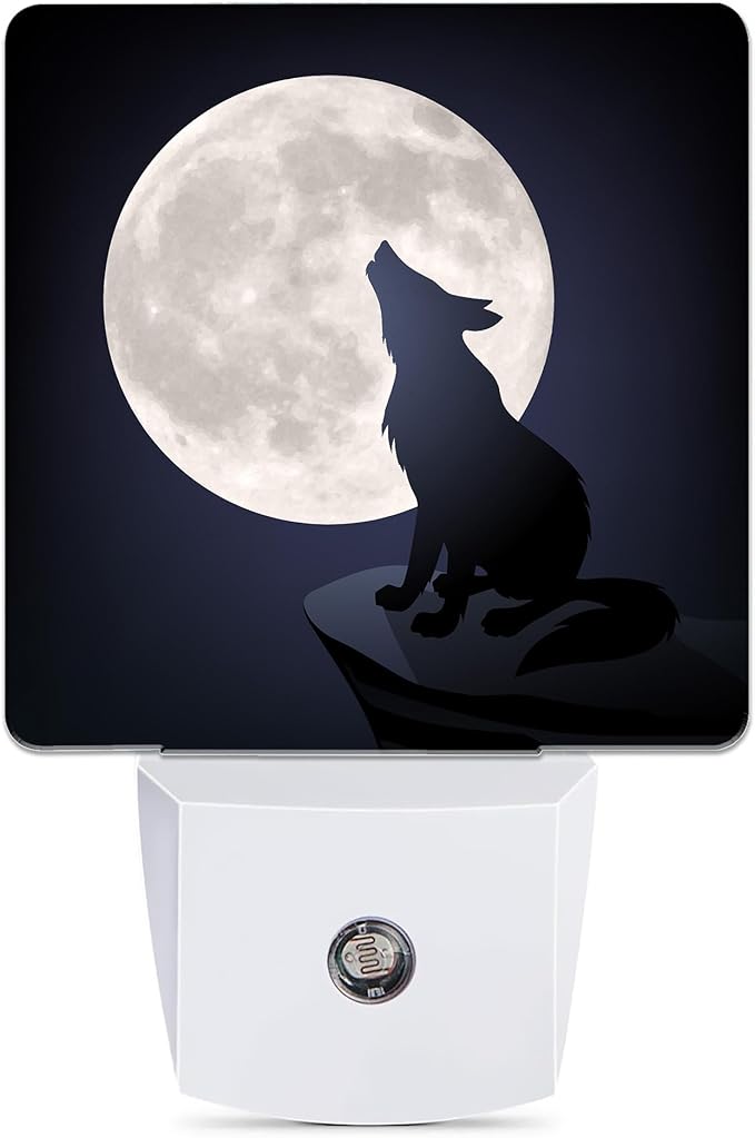 Black Wolf Moon Night Light, Dusk to Dawn Smart Sensor Nightlight for Bedroom Bathroom Kitchen Hallway Stairs Hallway, Plug-in, Energy Efficient Decor Desk Lamp Gifts