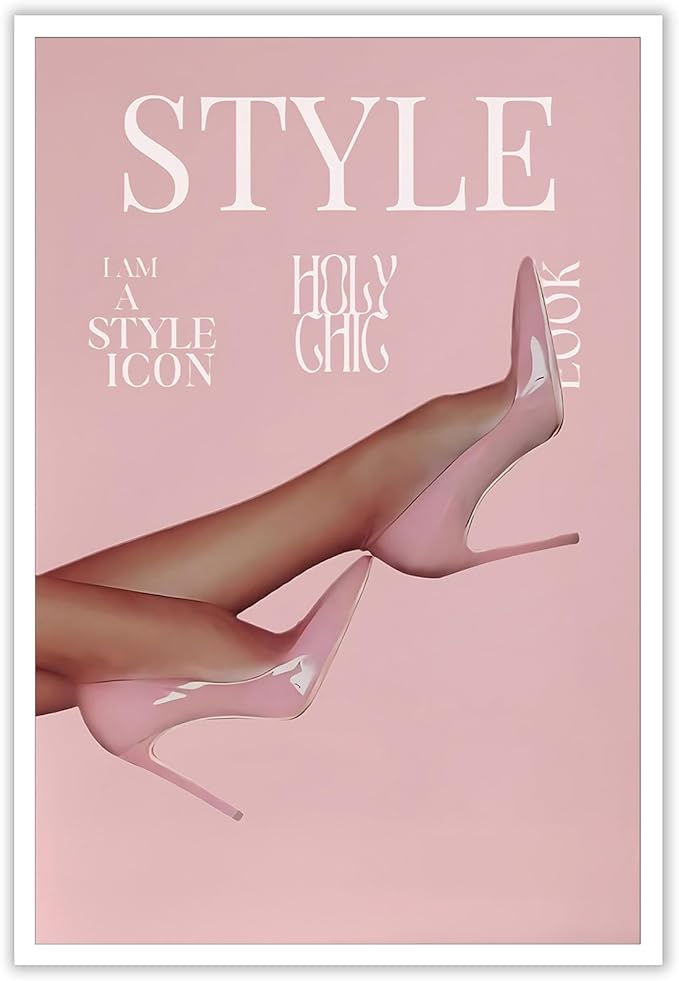 Trendy Pink Heels Poster High Heel News Headline Canvas Wall Art I Am A Style Icon Magazine Cover Aesthetic Prints Painting For Living Room Bedroom Apartment Wall Decor 12x16in Unframed