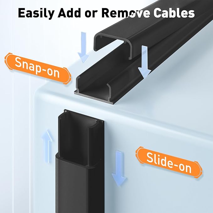 Delamu Black Cord Hider, 56.7in Black Cable Hider, Cord Covers for Wires on Wall, Wire Hider Wire Covers for 2-3 Cords on Wall, Easier Setup Cable Raceway Cable Management, 4X L14.2 W0.94 H0.47in