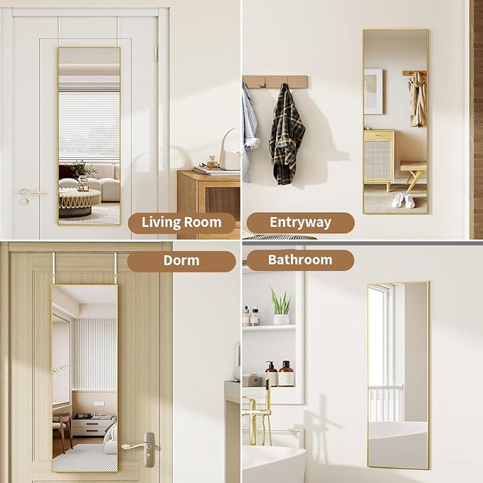 Door Mirror, Over The Door Full Length Mirror, 50"x16" Hanging Mirrors for Bedroom, Living Room, Entryway, Dorm, Gold