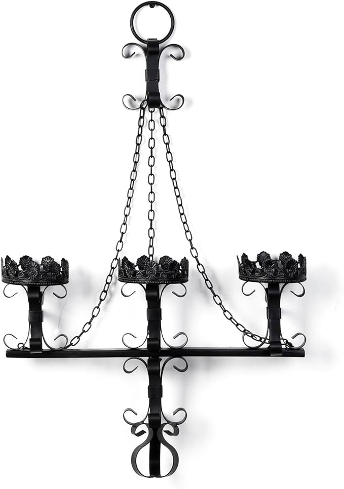 Black Wall Candle Sconces,3 Iron Candelabra,Gothic Victorian Decor,Rustic wall Candle Holder for Bathroom,Living Room,Dining Room Indoor Outdoor Use