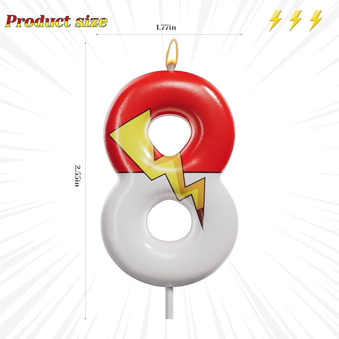 Red and White Birthday Number Candle Cartoon Style Cake Topper for Kids, Cute Decorative Numeral for Animated Theme Party & Anniversary Celebration(Pink Dot, 8)