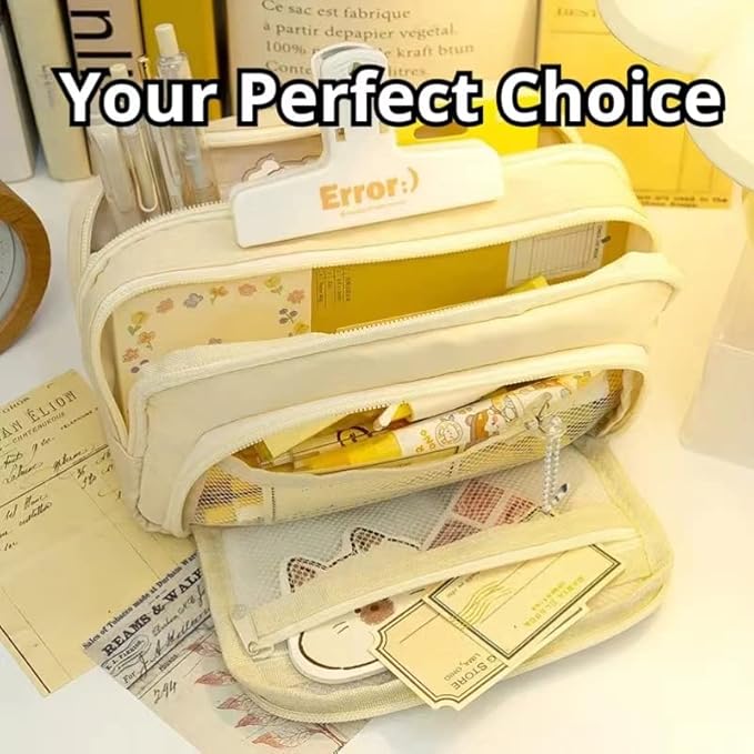Big Capacity Pencil Case 3 Compartments Large Pencil Pouch Pen Bag Pencil Box Holder Organizer Simple Storage Aesthetic Stationery Cosmetic for Adults Men Women Office Essentials (Green)