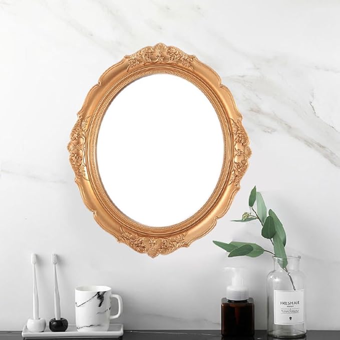 Vintage Retro Makeup Mirror Tray Decorative Plate, Gold Metal Vanity Cosmetic Organizer for Dressing Table, Wall Makeup Mirror Accessory for Beauty Salon and Home Use
