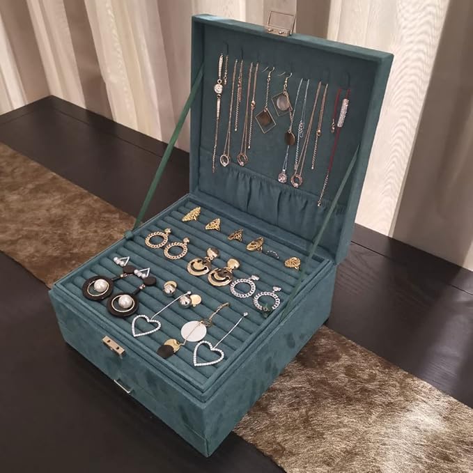 Makeup Organizers 3-Layer Jewelry Box Storage Box Necklace Ring Bracelet Bracelet Earrings Watch Jewelry Storage Box Velvet Jewelry Box Jewelry Case (Color : Dark Purple) (Light Pu