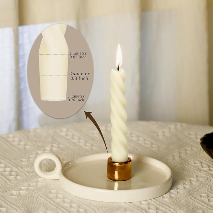 Natural Beeswax Spiral Taper Candles Pack of 6, Dripless Short Candle Sticks for Dinner Wedding Party Christmas Home Decorations - 7 Inch Tall- Off White